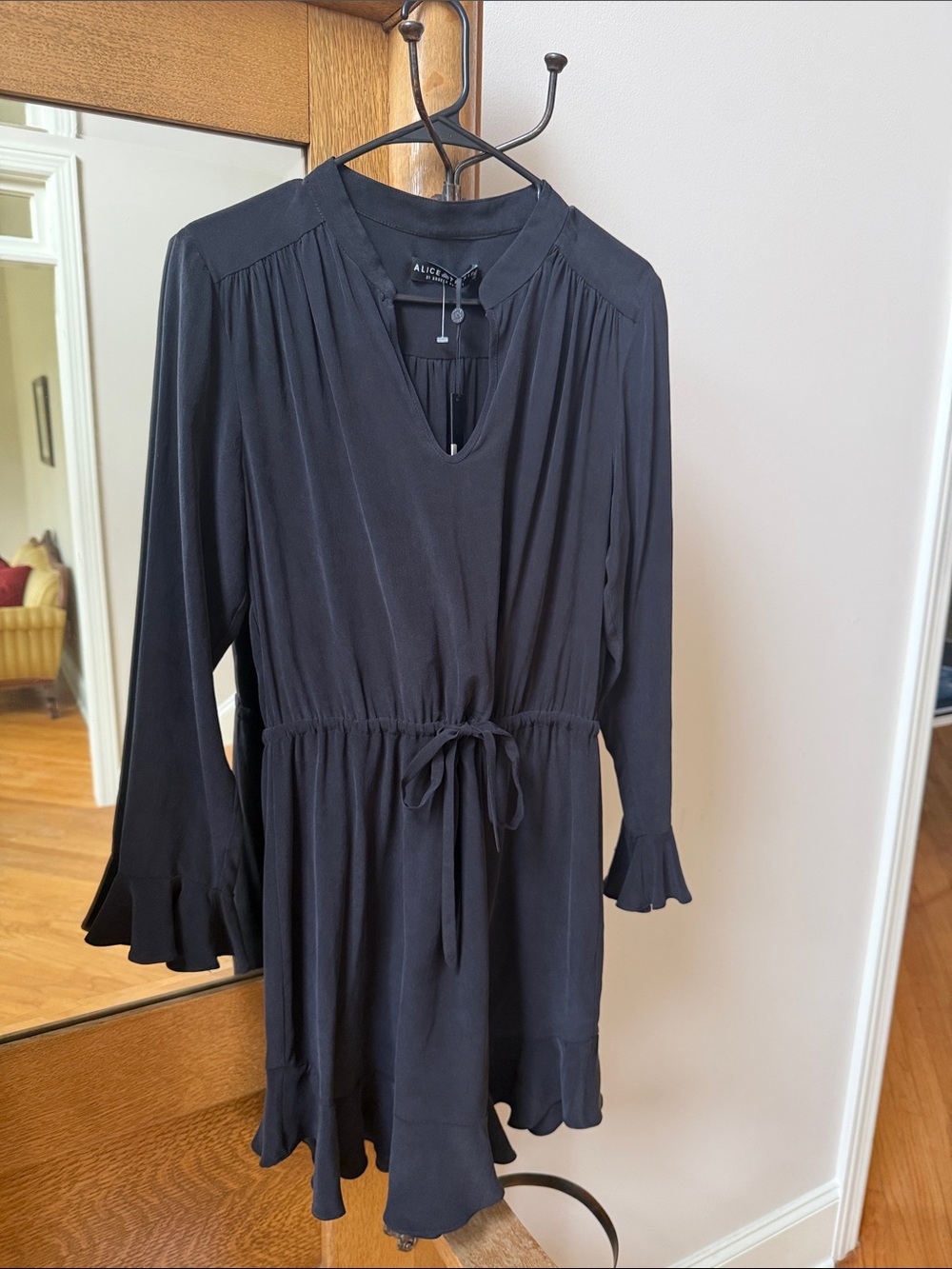 Alice + Trixie Black Long-Sleeve Tie-Waist Ruffle Hem Dress